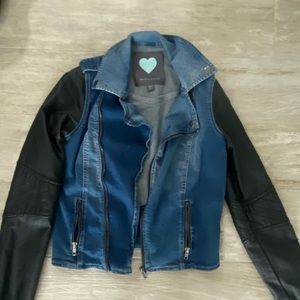 Kendall & Kylie Jean Jacket with Leather Sleeves